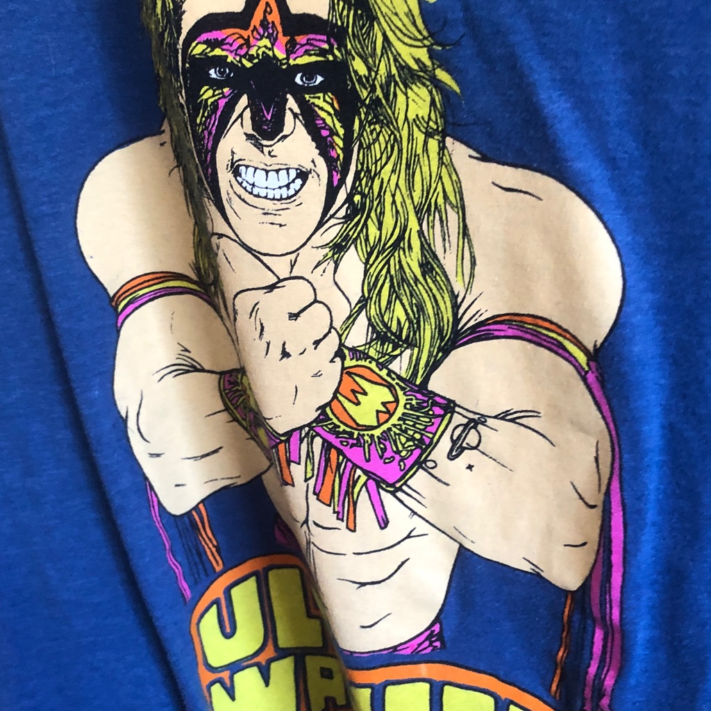 Blue Graphic Wrestling Muscle Tee With Neon Accents